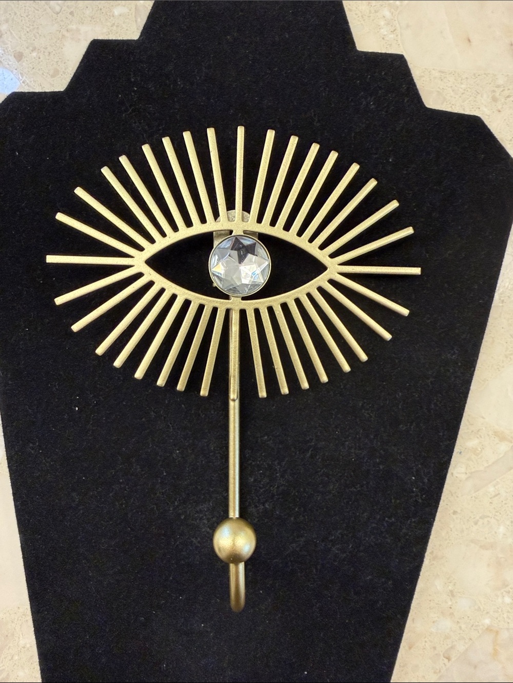 Gold Eye Wall Hook with Crystal Accent - Decorative Home Hook